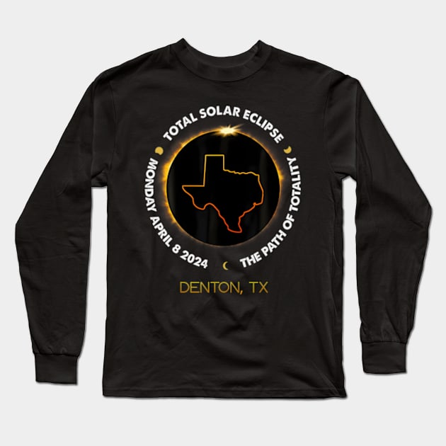 Denton Texas Total Solar Eclipse 2024 Long Sleeve T-Shirt by SanJKaka